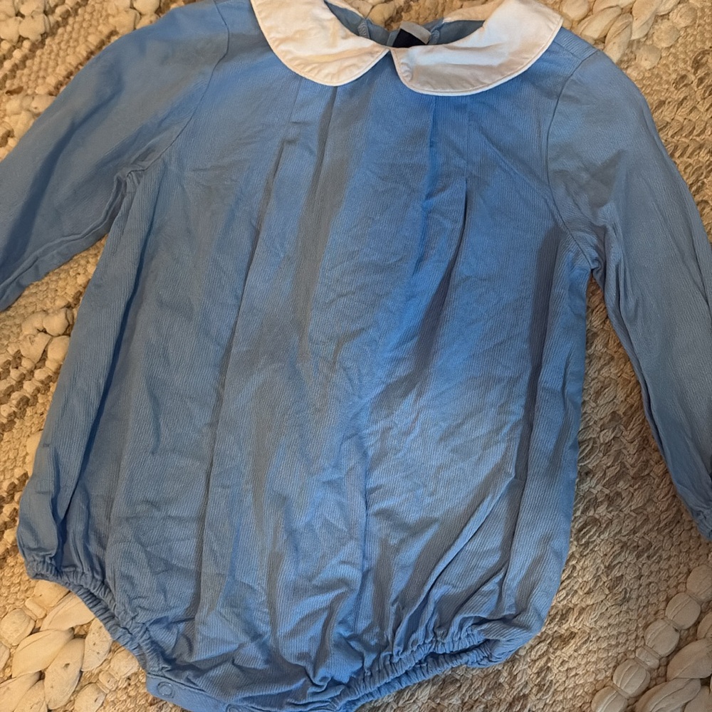 Blue and White Bodysuit with Classic Collar